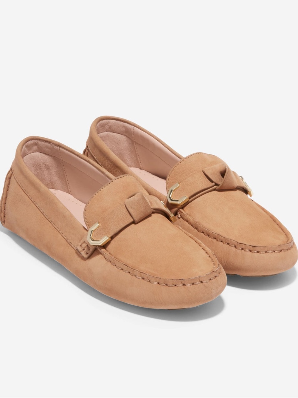 Cole Haan Evelyn Bow Driver Loafers Birch Beige Nubuck Suede Women’s 7B